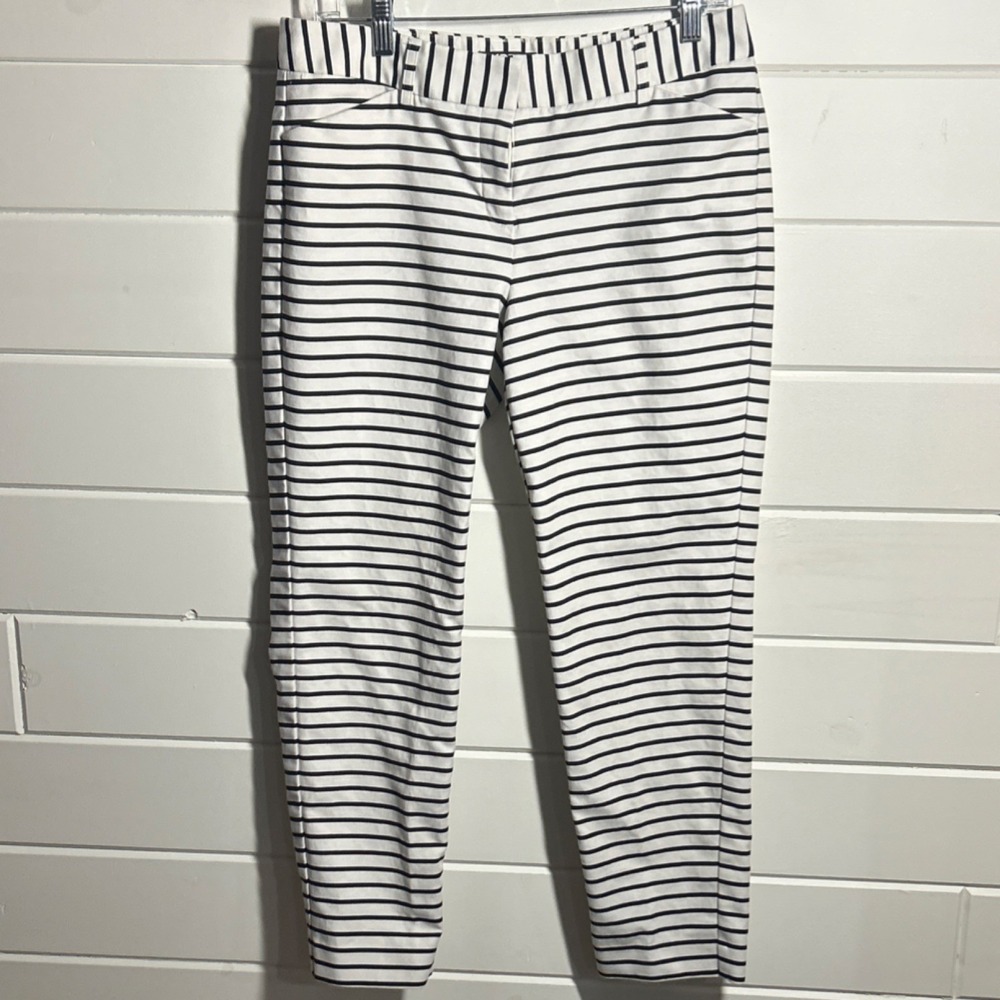 Express Women's White Black Dress Pants Zip Button Flat Front Striped Pockets